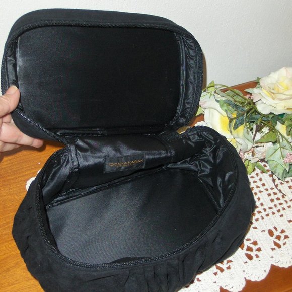 Donna Karan Cosmetics Bag Train Case Makeup Toiletries Cashmere Mist Black Tote - Picture 6 of 9